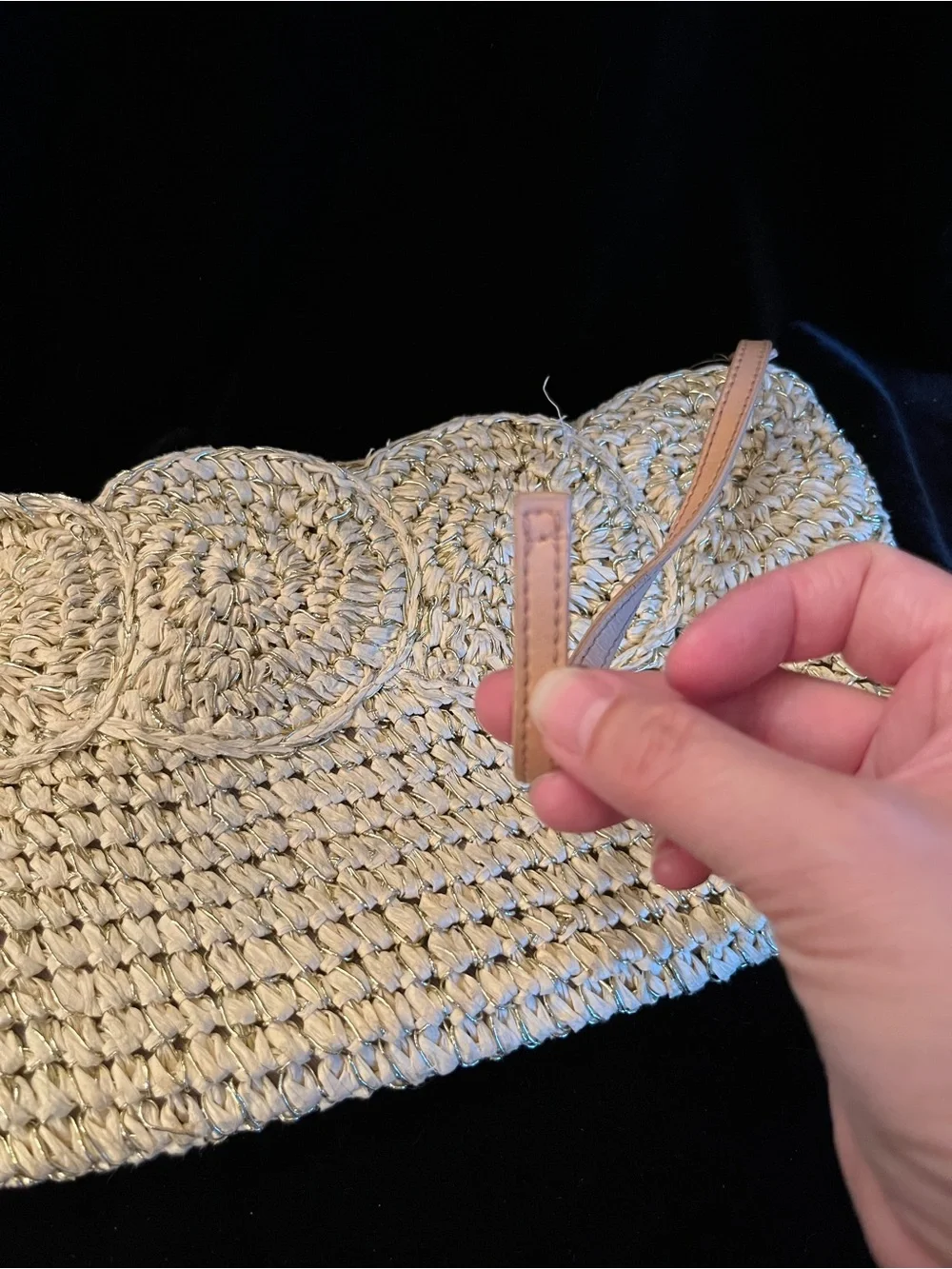 Talbots Straw Woven Clutch with Wristlet Strap & Gold Metallic Detail